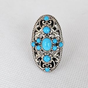 Designer Genuine Turquoise Ring Sterling Silver Sz 6-7! 💙
